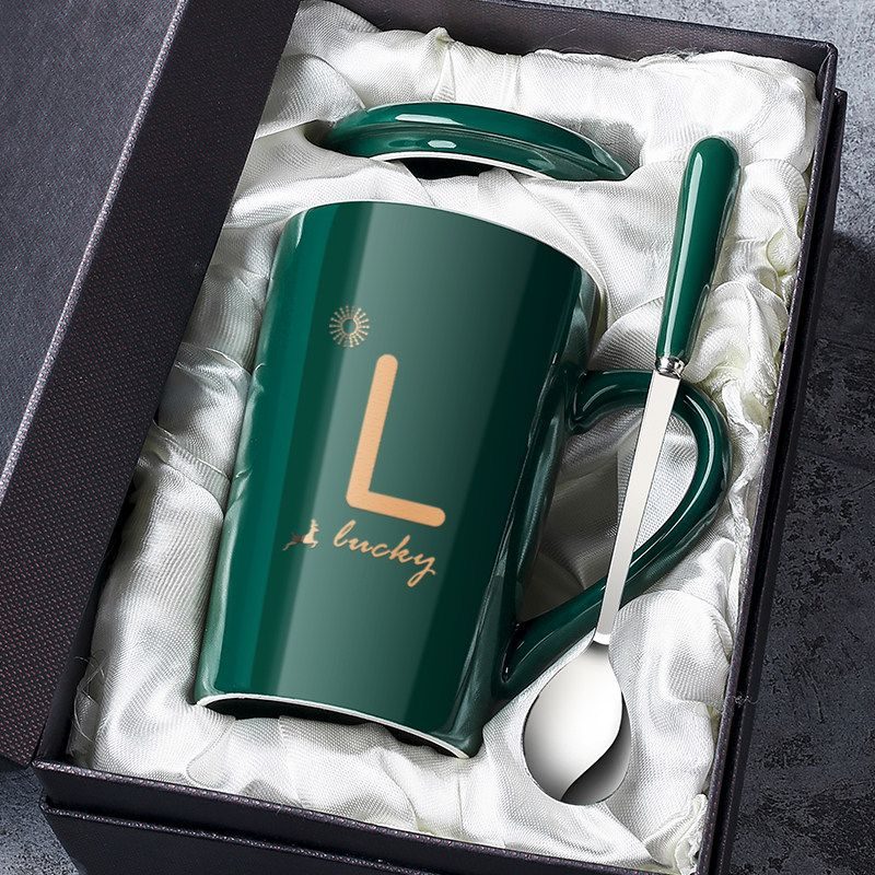 带盖勺陶瓷马克杯大容量情侣水杯咖啡杯